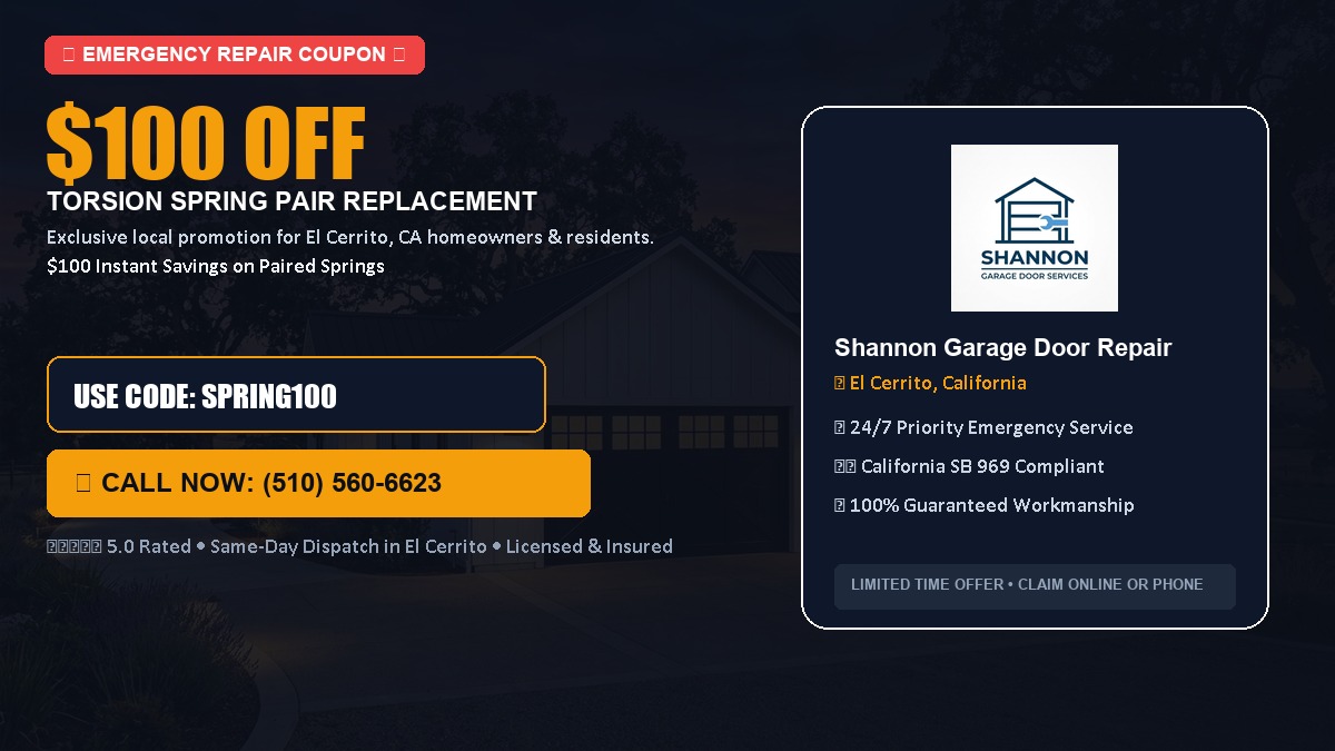 $100 OFF Heavy-Duty Torsion Spring Pair Replacement in El Cerrito, CA